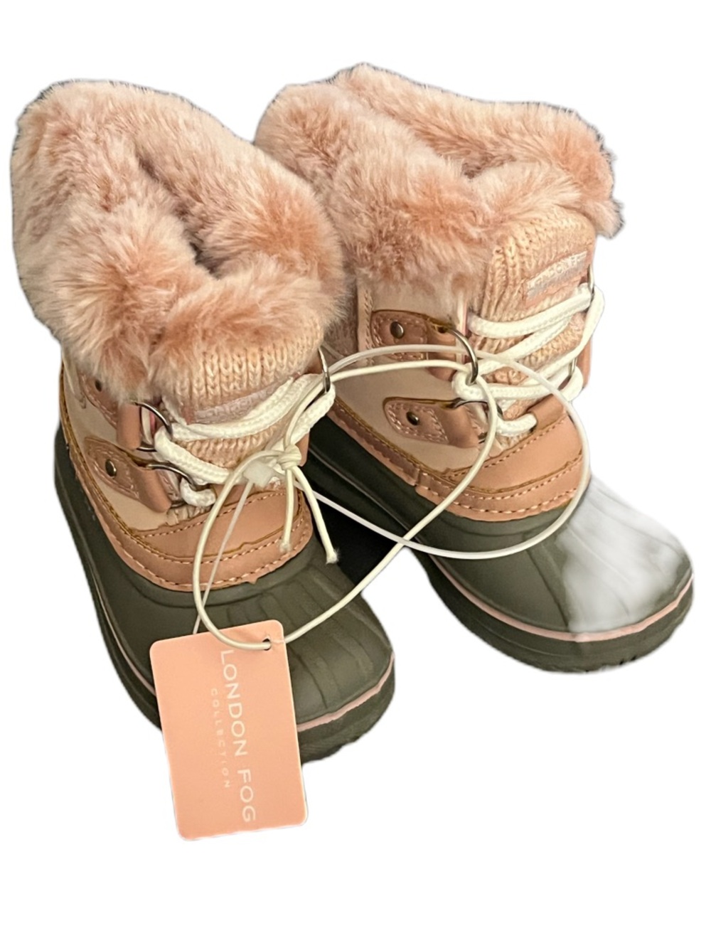 London Fog Olive and Blush Faux-Fur Winter Boots